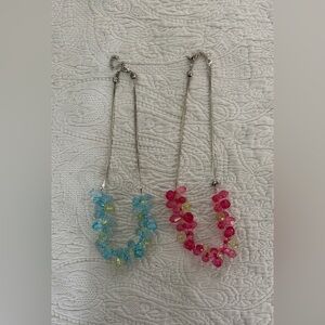 Set of two Colorful Beaded Necklaces - one pink & one blue w/ green accents